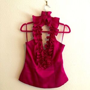 White House Black Market Pink Ruffle Neck Halter Top